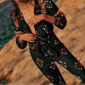 Sezane Meredith Embroidered Long Sleeve Jumpsuit size 4